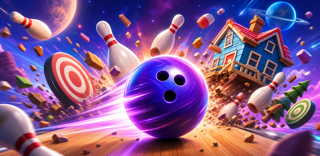 巨大なボウリングボールでピンや家を吹き飛ばすGiant Strike